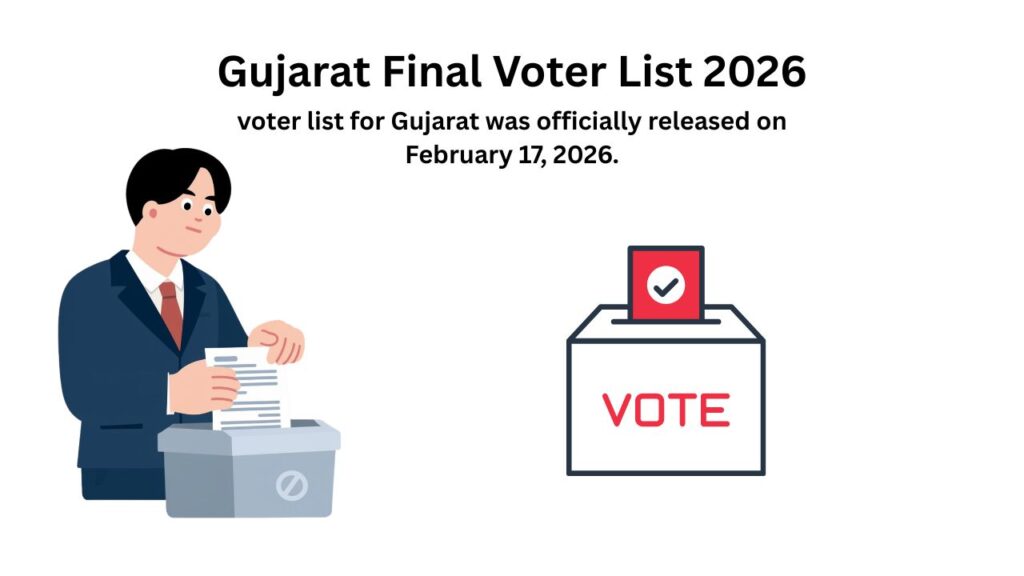Gujarat voter list 2026: Man casting ballot in box labeled "VOTE.