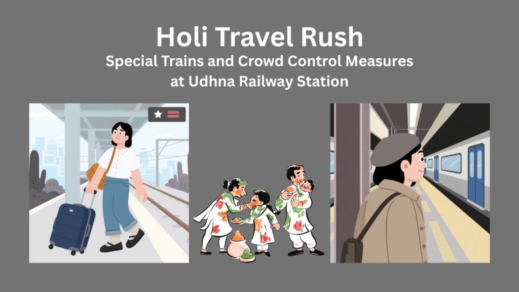 Passengers at Udhna Railway Station during Holi travel rush with special trains