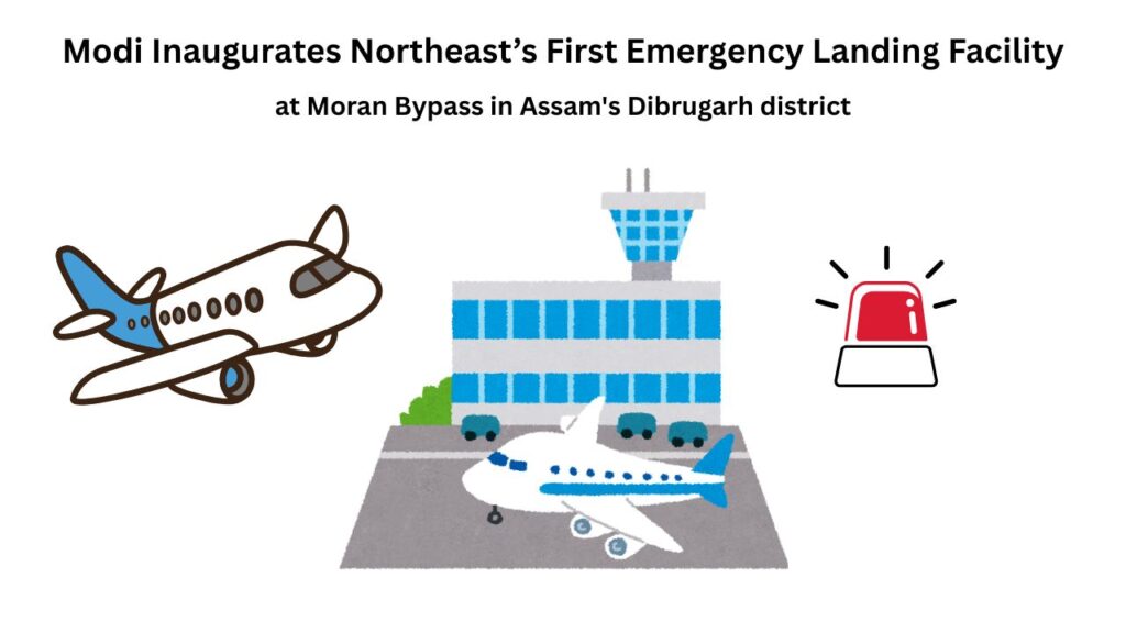 Emergency landing facility in Assam, Northeast India. Airplane, airport, and control tower illustration.