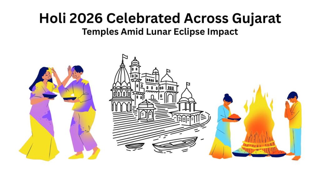 Devotees celebrating Holi 2026 in Gujarat temples amid lunar eclipse impact